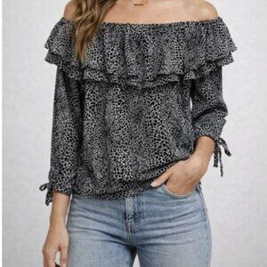 MICHAEL Michael Kors Black and White Off Shoulder Blouse